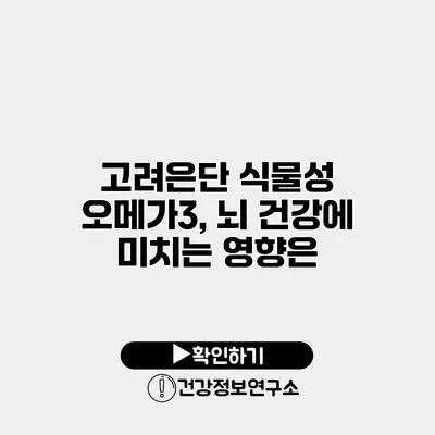 고려은단 식물성 오메가3, 뇌 건강에 미치는 영향은?