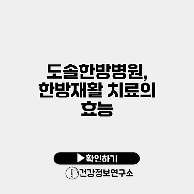 도솔한방병원, 한방재활 치료의 효능