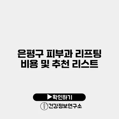 은평구 피부과 리프팅 비용 및 추천 리스트